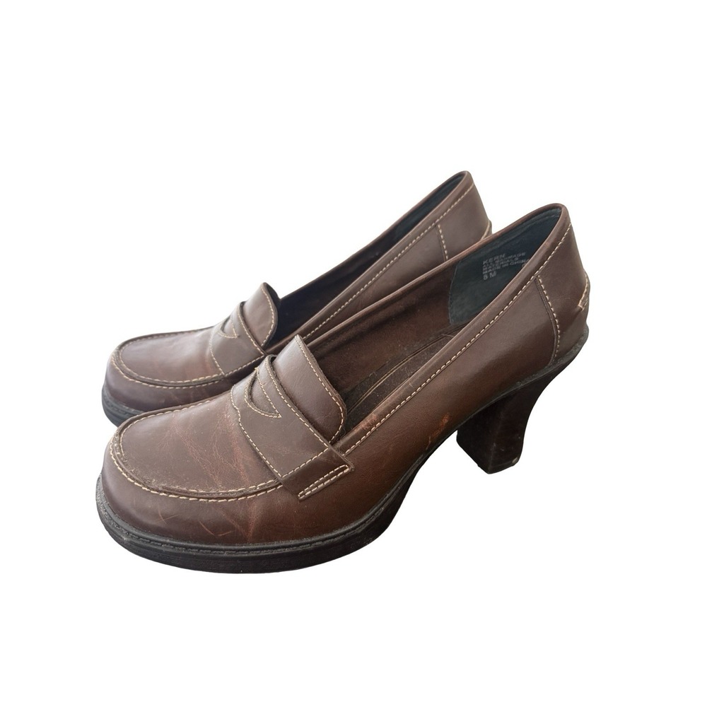 Vintage 90s Y2K Mudd Square Toe Heels Kern Chunky Brown Grunge Academia Loafer